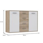 Buffet bas - Blanc et chene sonoma - Classique - 2 portes 4 tiroirs - PILVI - L 122,6 x P 34,2 H 88,1 cm