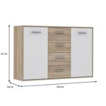 Buffet bas - Blanc et chene sonoma - Classique - 2 portes 4 tiroirs - PILVI - L 122,6 x P 34,2 H 88,1 cm