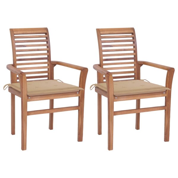 vidaXL Chaises à manger lot de 2 et coussins beige Bois de teck massif