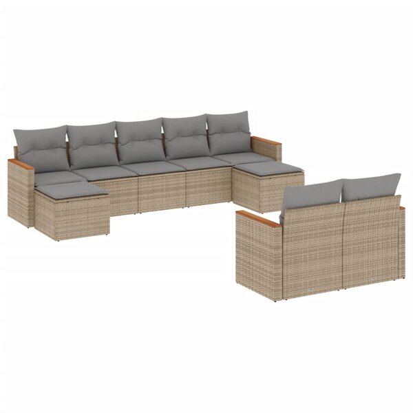 vidaXL Salon de jardin avec coussins 9 Pièces beige résine tressée