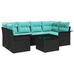 vidaXL Ensemble de canapé de jardin 7 Pièces Noir et turquoise polyrotin