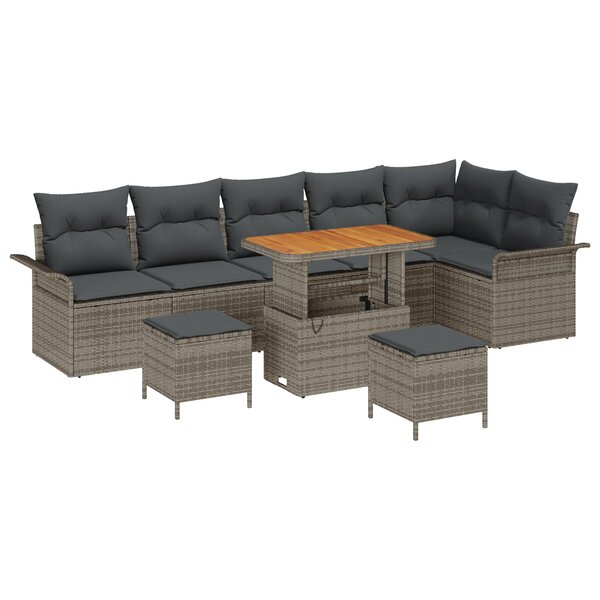 Canapé de jardin vidaXL 9 pièces avec coussins gris en poly rotin