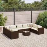 vidaXL Salon de jardin 10 Pièces avec coussins marron résine tressée