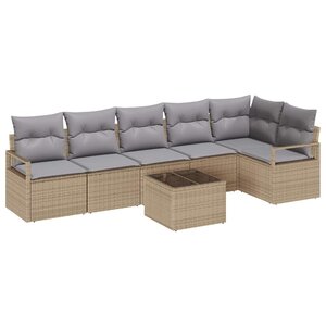 vidaXL Ensemble de canapé de jardin 7 Pièces Beige Poly rotin