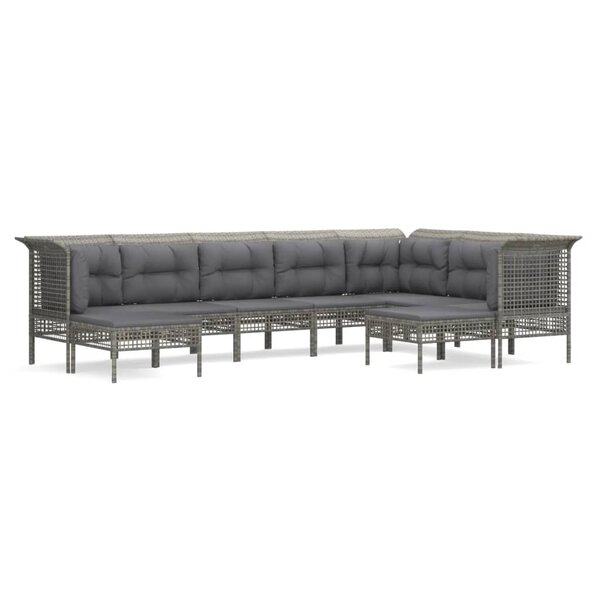 vidaXL Salon de jardin 9 Pièces avec coussins Gris Résine tressée