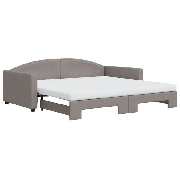 vidaXL Lit de jour avec gigogne et matelas taupe 100x200 cm tissu