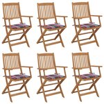 vidaXL Chaises pliables de jardin 6 Pièces avec coussins Bois d'acacia