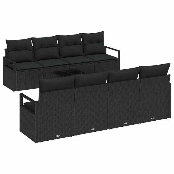 vidaXL Ensemble de canapé de jardin avec coussin 9 Pièces Noir polyrotin