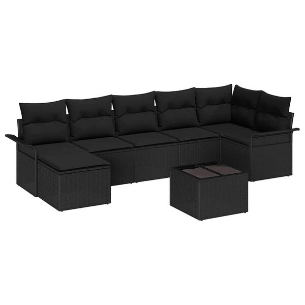 vidaXL Ensemble de canapé de jardin avec coussin 8 Pièces Noir Poly rotin