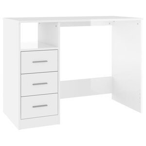 vidaXL Bureau et tiroirs Blanc brillant 102x50x76 cm Bois d'ingénierie
