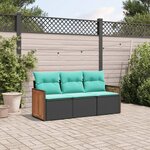 vidaXL Salon de jardin 3 Pièces avec coussins noir résine tressée