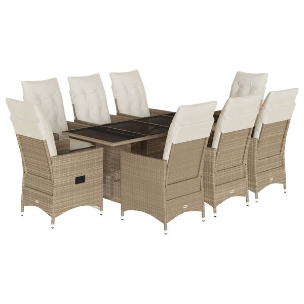 vidaXL Ensemble à manger de jardin et coussins 9 Pièces beige Poly rotin