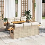 vidaXL Salon de jardin avec coussins 7 Pièces beige résine tressée acacia