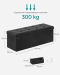 Banc de rangement pouf en velours avec couvercle avec 2 boîtes séparateur amovible capacité de charge 300 kg pour couloir salon chambre noir 12_0004159