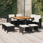 vidaXL Ensemble à manger de jardin coussins 9Pièces Résine tressée Noir
