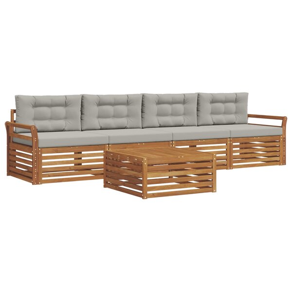 vidaXL Ensemble de canapés d'extérieur 5 pc Gris Naturel et Clair