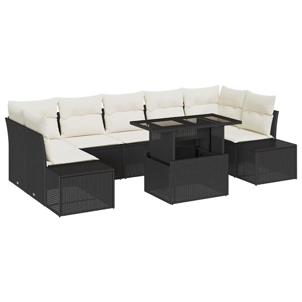 vidaXL Ensemble de canapé de jardin avec coussin 8 Pièces Noir et crème