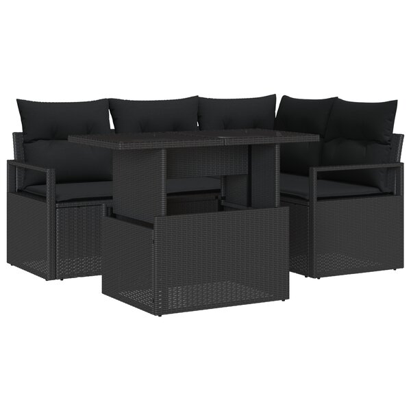 Ensemble de 5 Pièces de Canapés de Jardin avec Coussins en Poly Rattan Noir