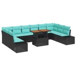 vidaXL Ensemble de canapé de jardin 11 Pièces Noir Poly rotin