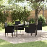 vidaXL Ensemble de salle à manger de jardin 5 pièces avec coussins Noir Rattan poly