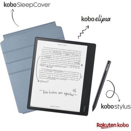 Liseuse Tactile - KOBO - Elipsa - 10,3 - Stockage 32 Go - Noir + Etui SleepCover et Stylet