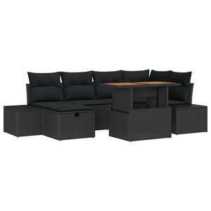vidaXL Ensemble de canapé de jardin 7 Pièces Noir polyrotin