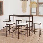 vidaXL Ensemble de bar de jardin 7 Pièces coussins Résine tressée Marron