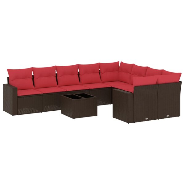 vidaXL Salon de jardin 10 Pièces avec coussins marron résine tressée