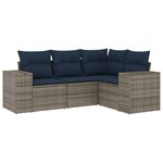 vidaXL Salon de jardin 4 Pièces avec coussins gris résine tressée