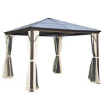 Tonnelle pavillon de jardin imperméable 4 parois latérales anti-UV 4 moustiquaires panneaux polycarbonate alu 3L x 3l x 2 6H m chocolat beige