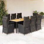 vidaXL Ensemble à manger de jardin 9Pièces coussins noir résine tressée