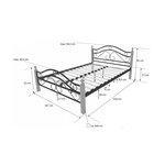 Design metal lit double 160 x 200 cadre de lit lattes bois noir naturel