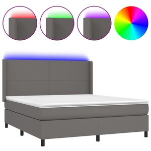 vidaXL Sommier à lattes de lit matelas LED Gris 160x200 cm Similicuir