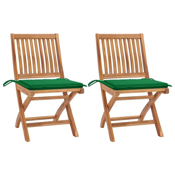 vidaXL Chaises de jardin lot de 2 et coussins vert Bois de teck massif