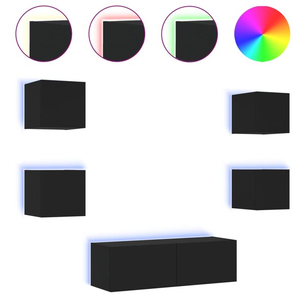 vidaXL Meuble TV muraux 5 Pièces avec lumières LED noir