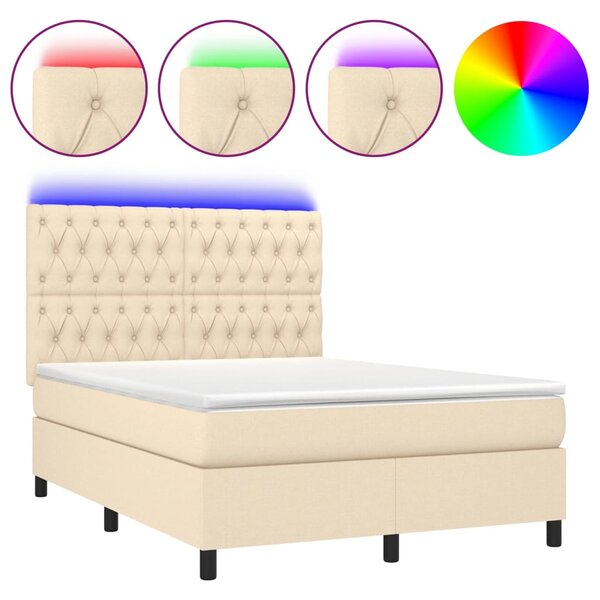 vidaXL Sommier à lattes de lit et matelas et LED Crème 140x200cm Tissu