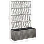vidaXL Lit surélevé en treillis 3 pots 83x30x130cm Résine tressée Gris