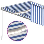 vidaXL Auvent manuel rétractable avec store et LED 4 5x3 m Bleu blanc