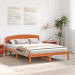 vidaXL Cadre de lit avec tête de lit Brun cire 160 x 200 cm Pin massif