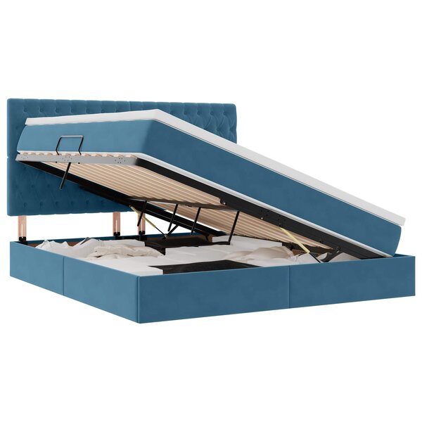 vidaXL Lit de rangement LED avec matelas Bleu foncé 160 x 200 cm
