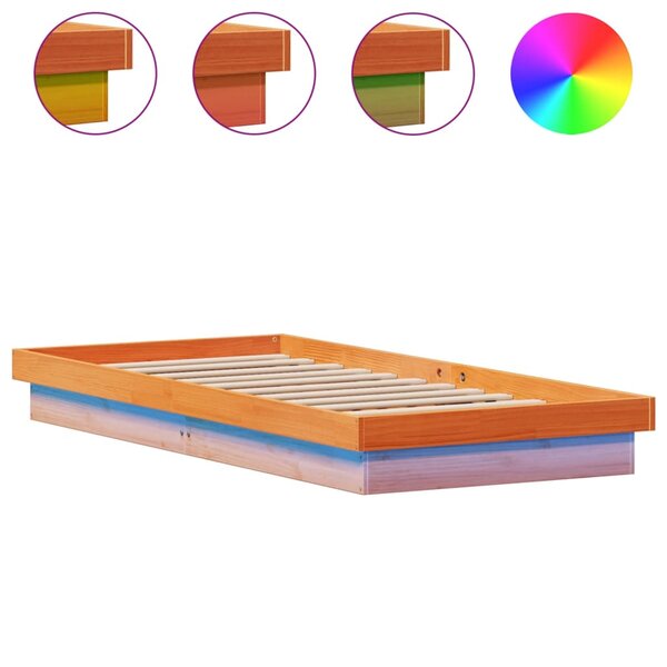 vidaXL Cadre de lit à LED sans matelas 100x200 cm bois massif