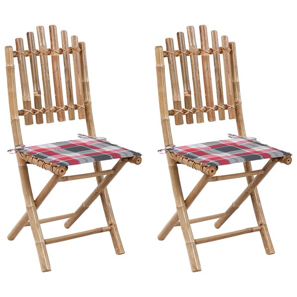 vidaXL Chaises pliables de jardin 2 Pièces avec coussins Bambou