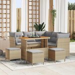 vidaXL Ensemble de canapé de jardin 9 Pièces Beige polyrotin