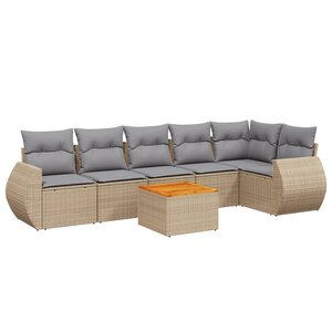vidaXL Salon de jardin avec coussins 7 Pièces beige résine tressée