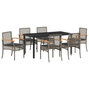vidaXL Ensemble de salle à manger de jardin de 7 pièces avec coussins en gris poly rattan