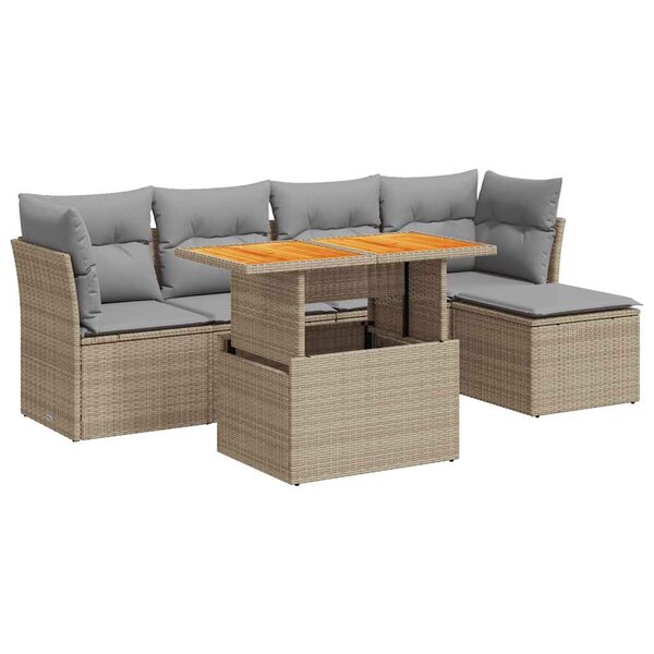 vidaXL Salon de jardin avec coussins 6 Pièces beige résine tressée