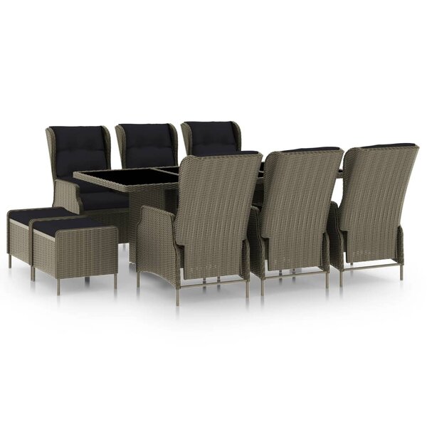 vidaXL Mobilier à dîner jardin 9 Pièces et coussins Résine tressée Marron
