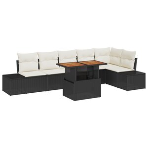 vidaXL Ensemble de canapé de jardin 7 pièces avec coussins Noir Poly Rotin