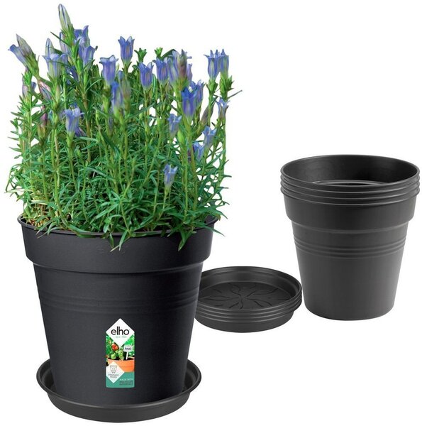 5 pots de fleur de culture Ø 17 x hauteur 15 7 cm + soucoupe Ø 14 cm - 4 L - Noir