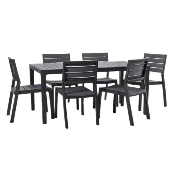 KETER Ensemble de jardin Harmony en résine imitation bois 6 places - Graphite
